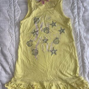 Yellow Ruffle-Hem Girls' Graphic Tank Dress